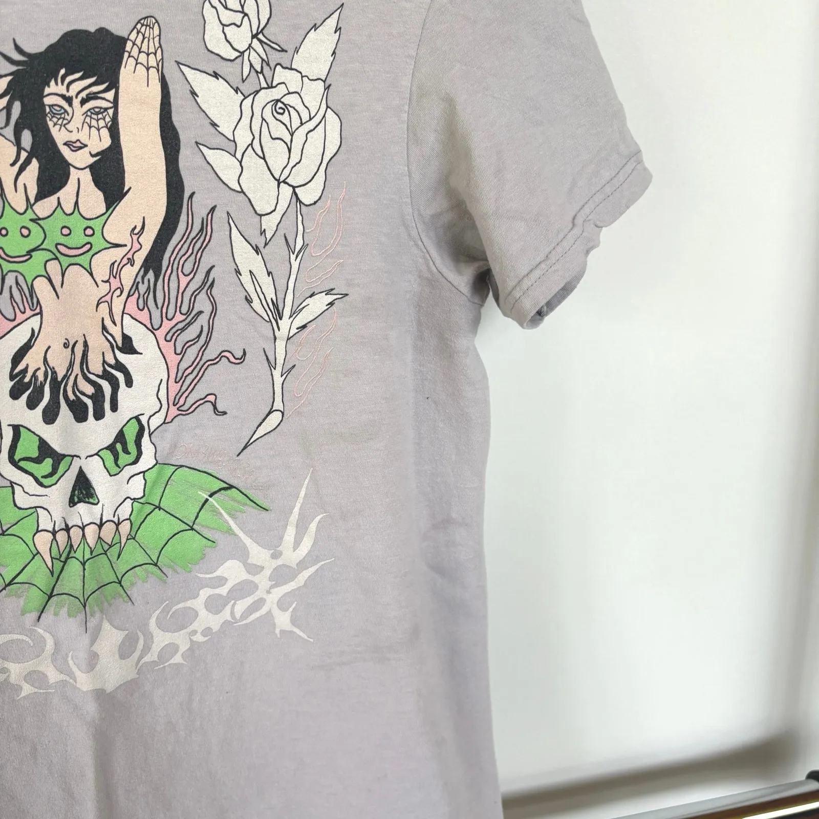 Skull Tattoo Burnout Thrashed Graphic Baby Tee Vamp Goth Alt T - Image 6