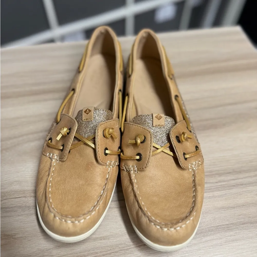 Sperry Coil Topsider Gold Sparkle Boat Shoes Loafers - Image 3