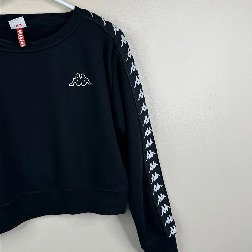 Kappa Sweatshirt Womens Large Black Logo Cropped Long Sleeve Streetwear Top - Image 4