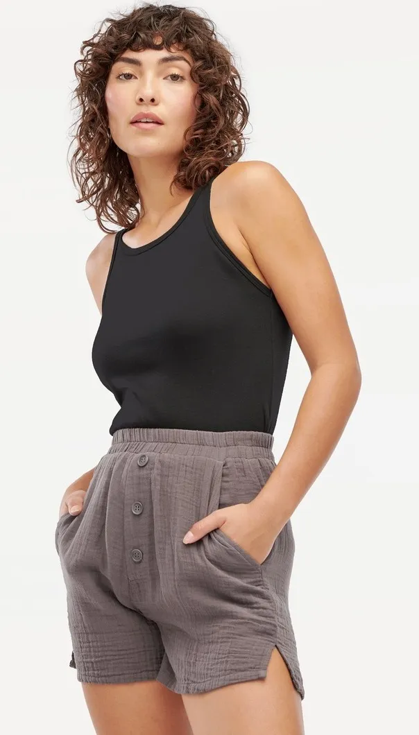 LACAUSA Shorts Womens X Small Grey Joni Gauze Button Front Shorts Gray - Image 1