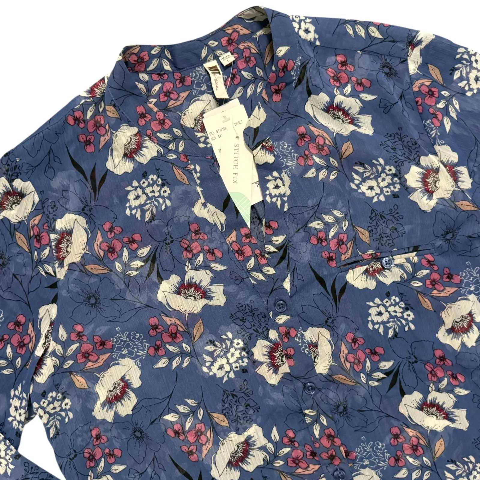 KUT From the Kloth NWT Sinclaire Floral Print Sheer Button Down Blouse Large - Image 11