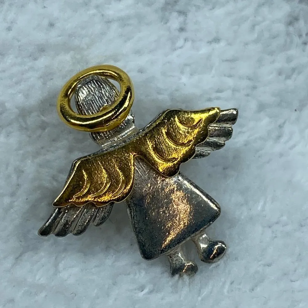 Vintage IMO 1995 Guardian Angel Pin Brooch Pendant Halo Wings Gold Silver Color - Image 15