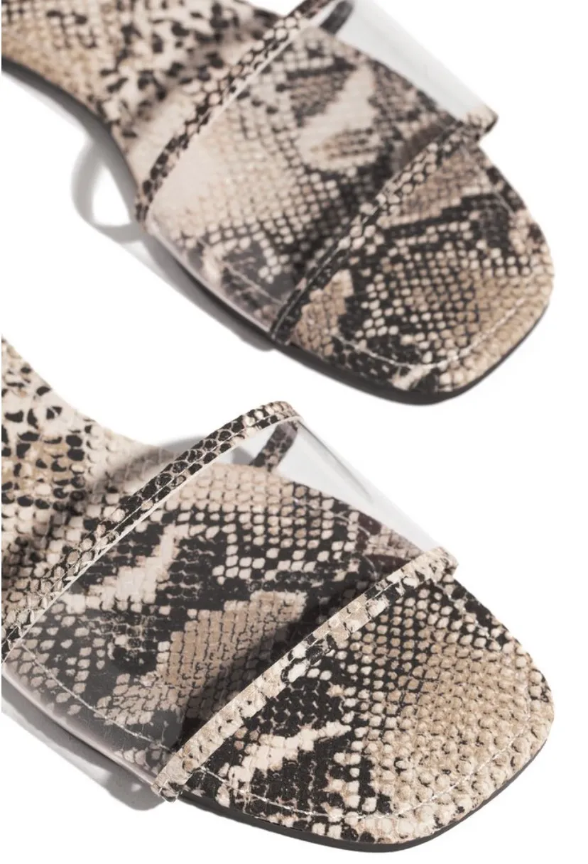 Clear Strap Snakeskin Sandlas Brown Size 8.5 - Image 2