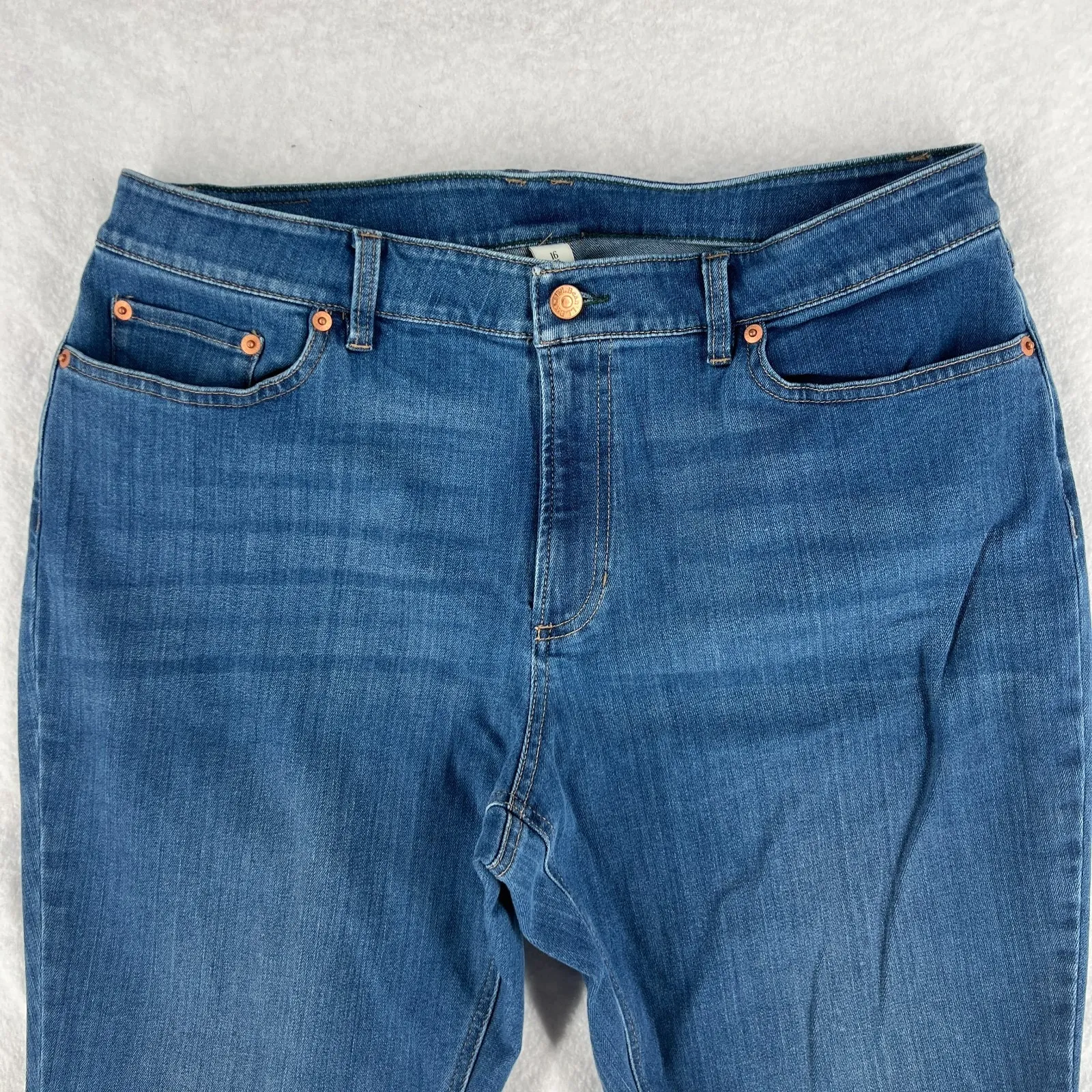 L.L. Bean BeanFlex Jeans Womens 16 Blue Denim Stretch Favorite Fit Straight Leg Size 16P - Image 2