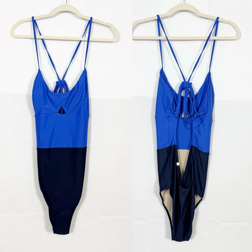 Summersalt The Swan Dive One-Piece Swimsuit Deep Sea Hydrangea Blue Pool Beach - Image 3