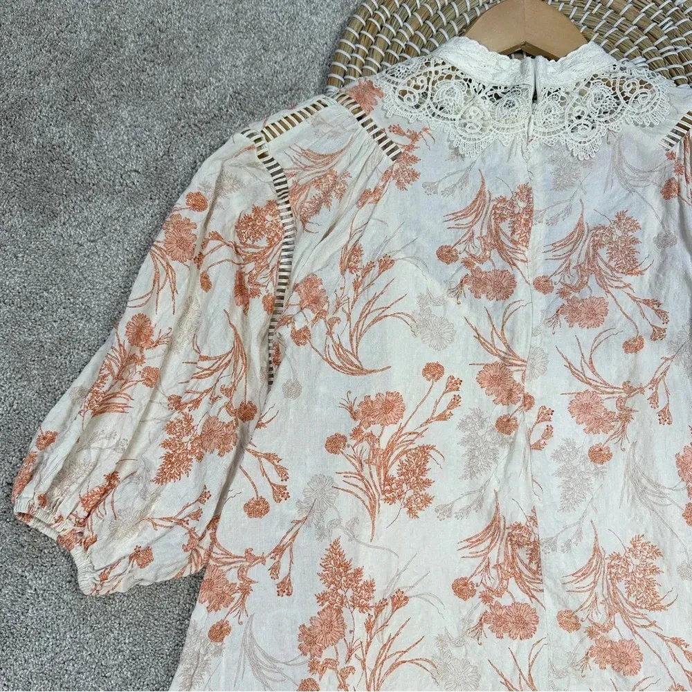 By Together Shanna Mini Dress Button Front Floral Orange Blossom Cottagecore S - Image 9