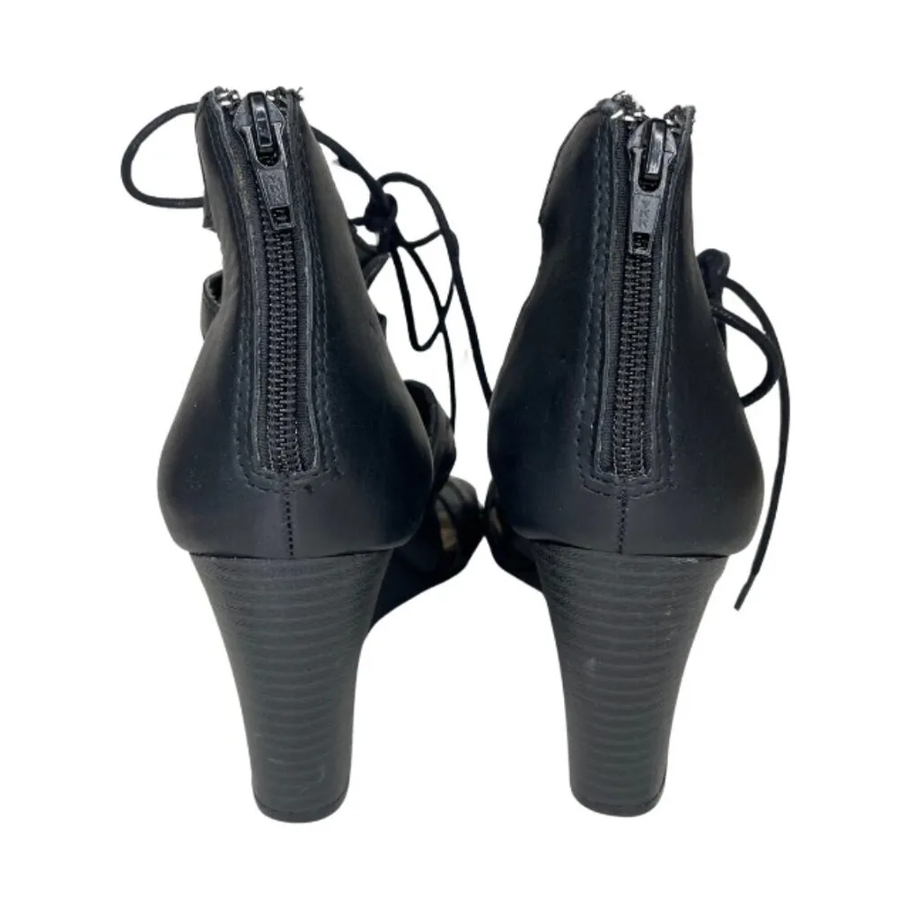 Cie Black 3" Wedge Heel Lace-Up Sandals Back Zip Open Toe Sz 9 - Image 3