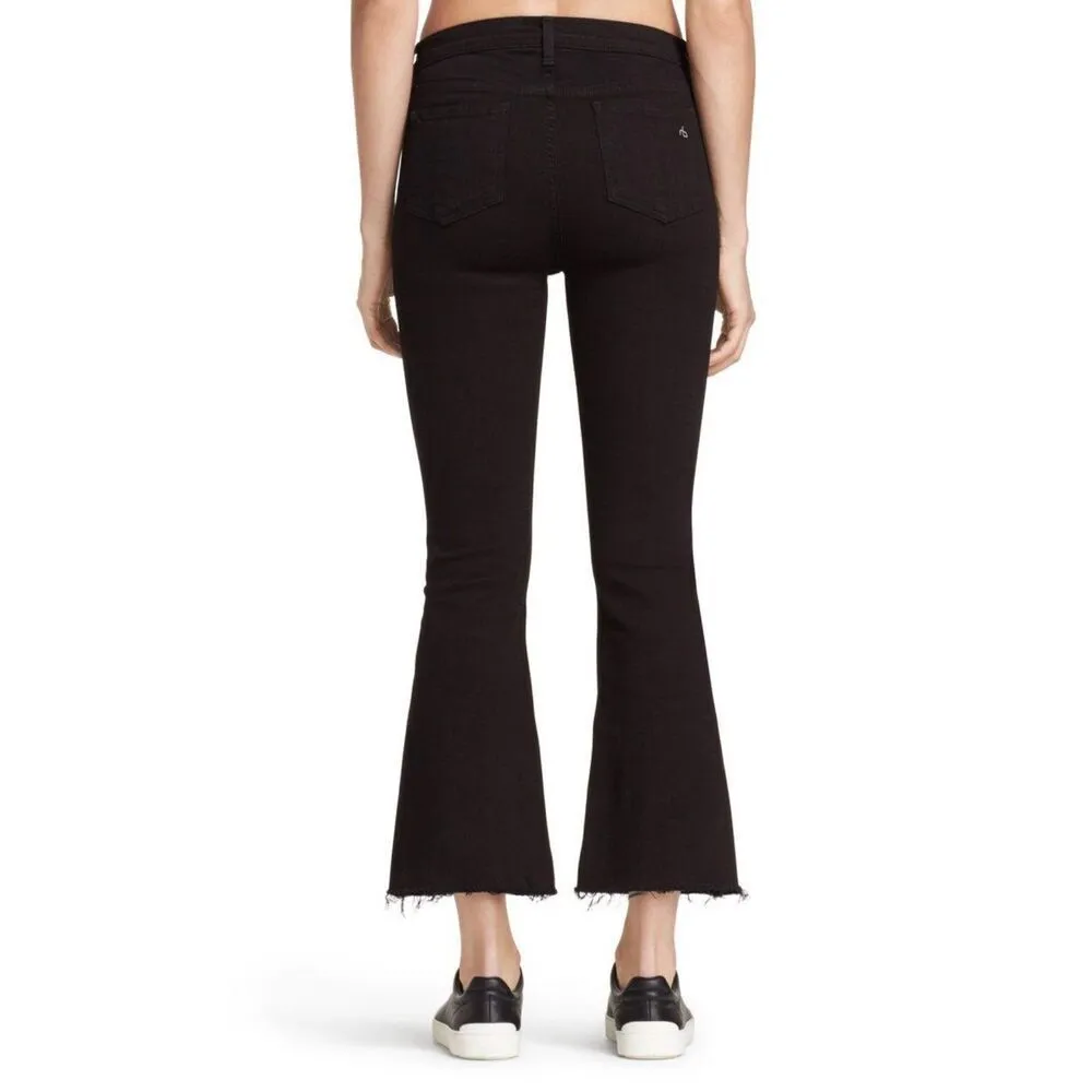 Rag & Bone Womens Frayed Hem 10-inch Crop‎ Flare Jeans Dark Blue Dune Size 27 - Image 4