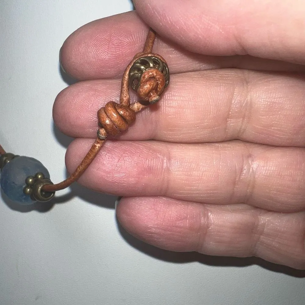 Leather and Art Glass Bead Loop Closure‎ Necklace Blue - Image 4