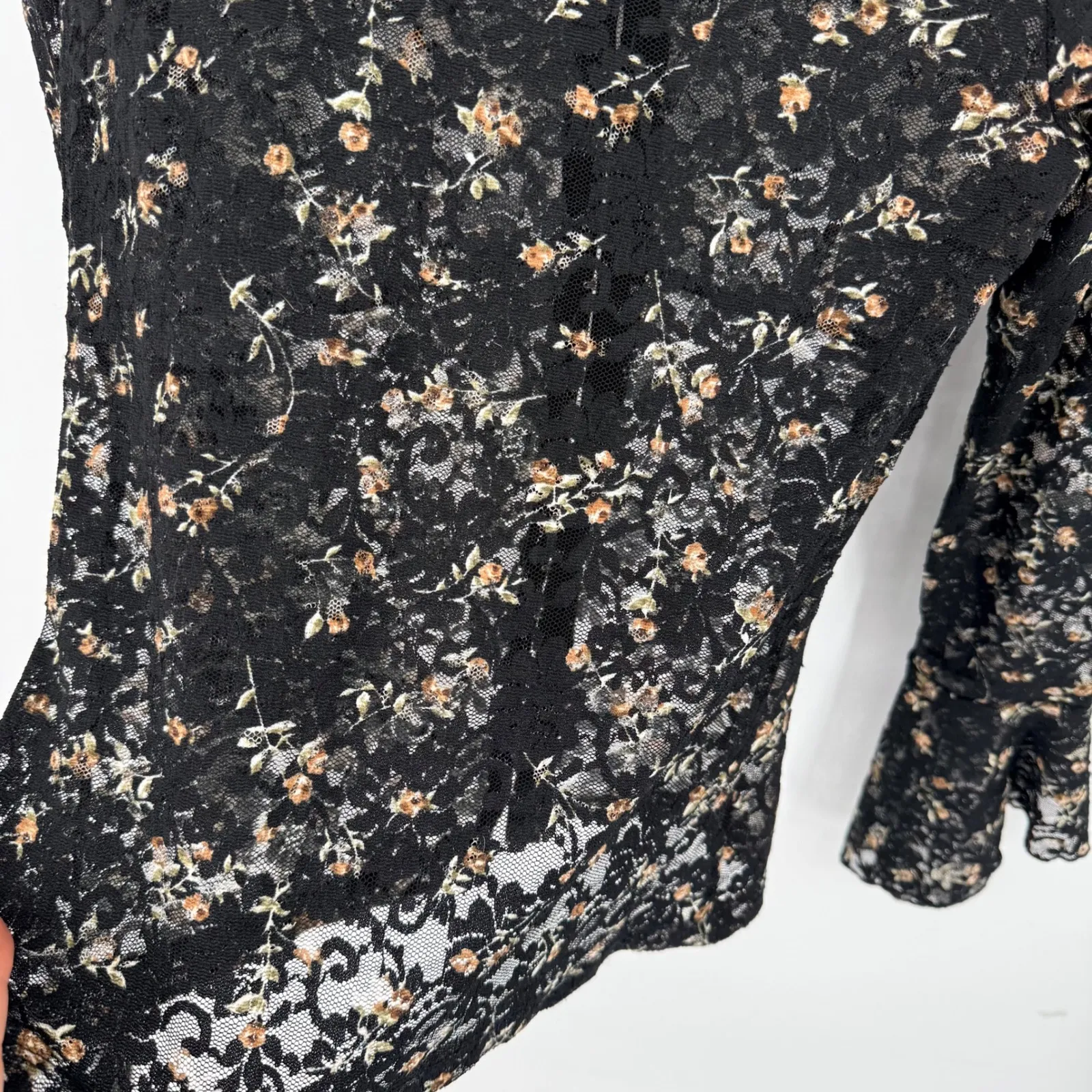 Vtg Charlotte Russe 90s Black Floral Lace Bell Sleeve V Neck Babydoll Whimsigoth - Image 7