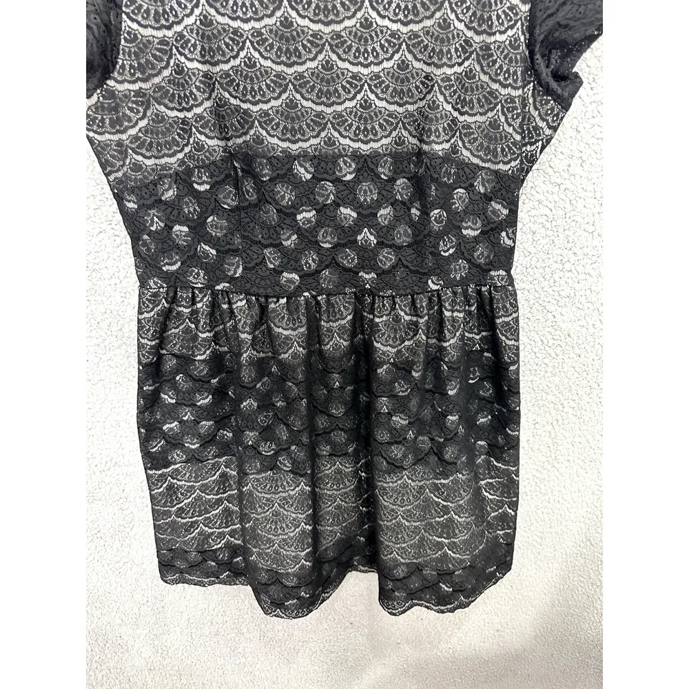 Maison jules Dress Womens Large Black Geometric Short Sleeve‎ Lace Fit Flare - Image 4