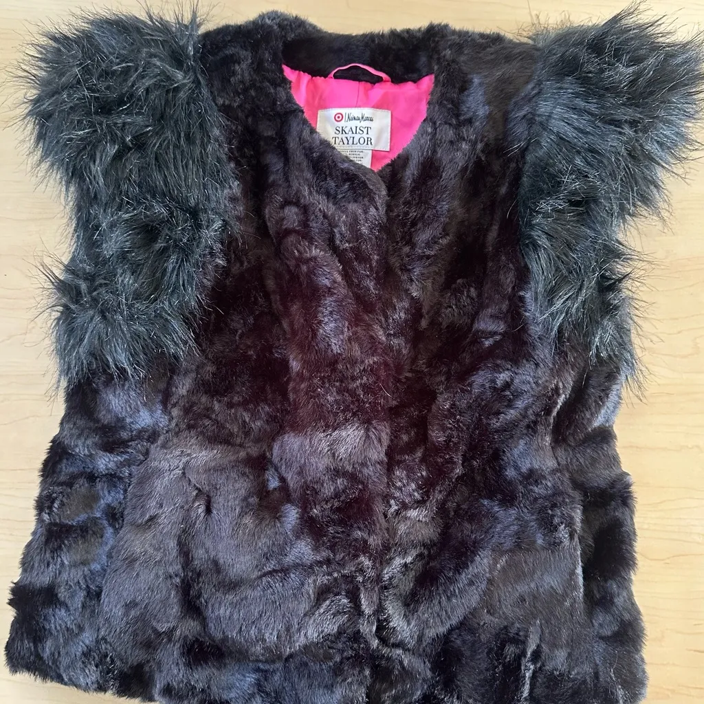 Skaist Taylor Neiman Marcus Black Faux Fur Vest Size XS - Image 3