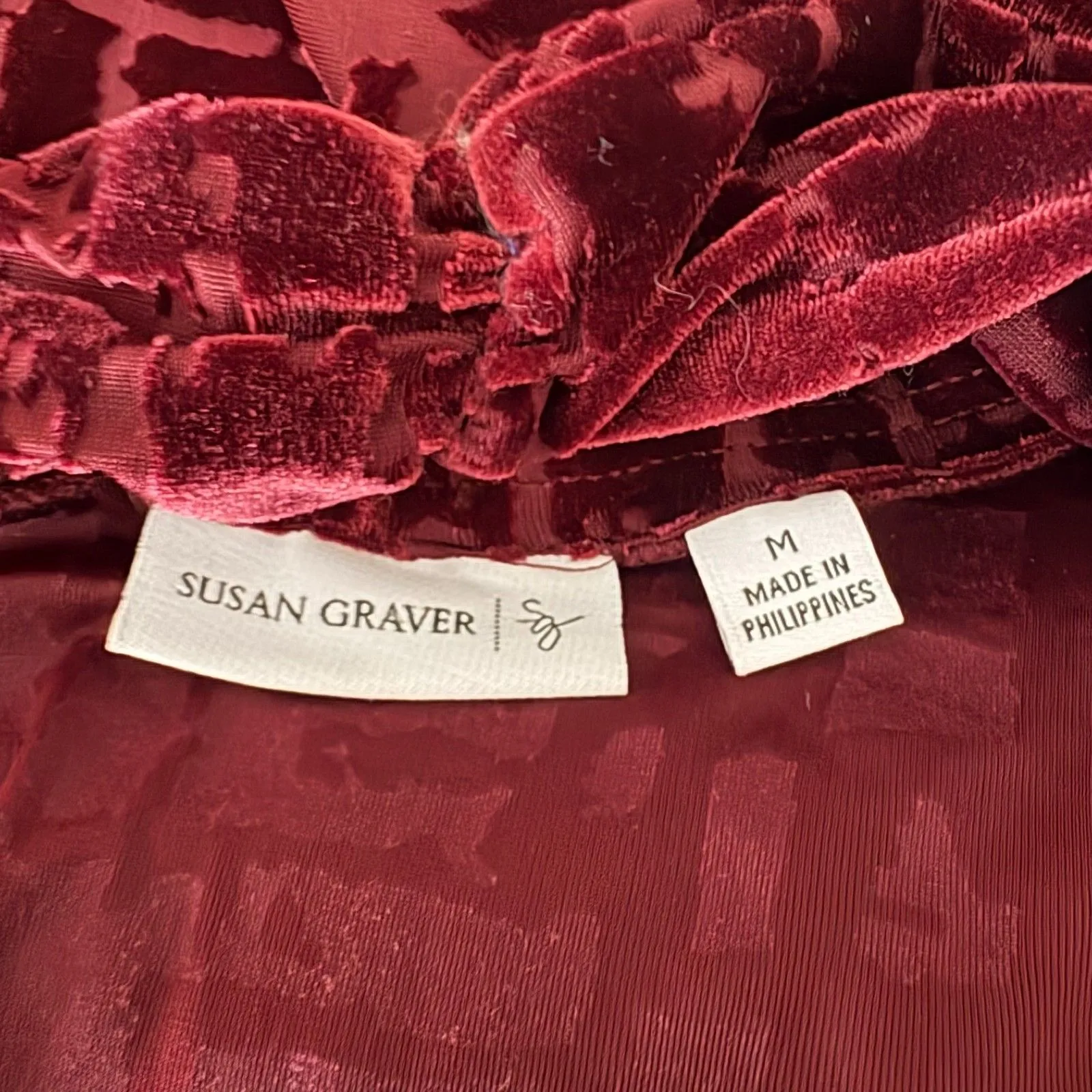 Susan Graver Velvet Burnout Open Front Vest Burgundy Whimsigoth Size Medium - Image 4