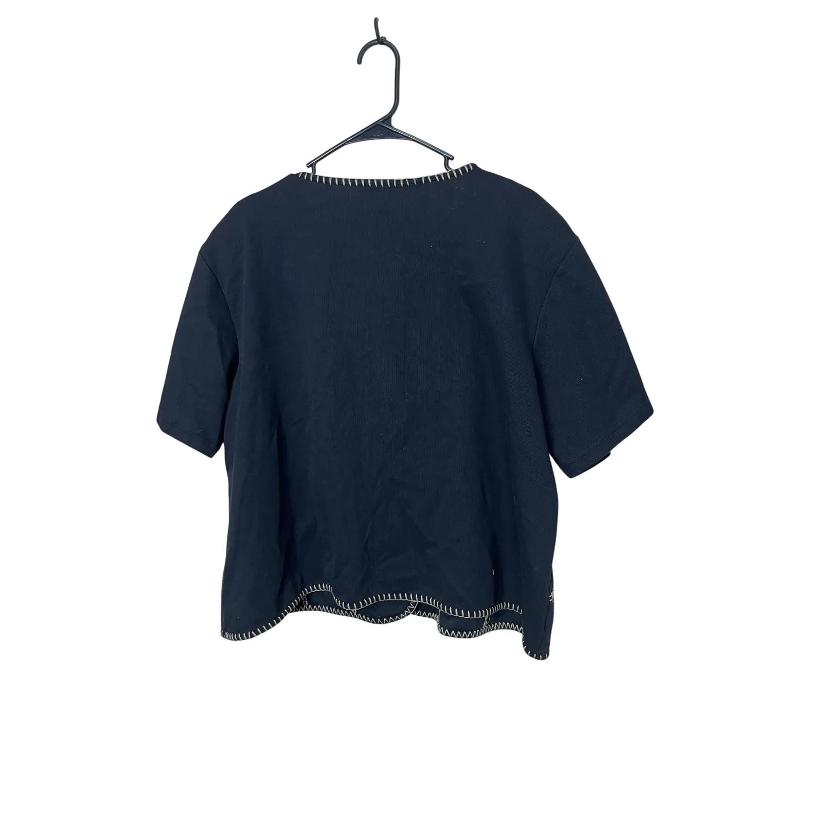 Vintage Teddi Woman Black Short Sleeve Button Up Top Stitched Details Boxy 3X Size undefined - Image 7