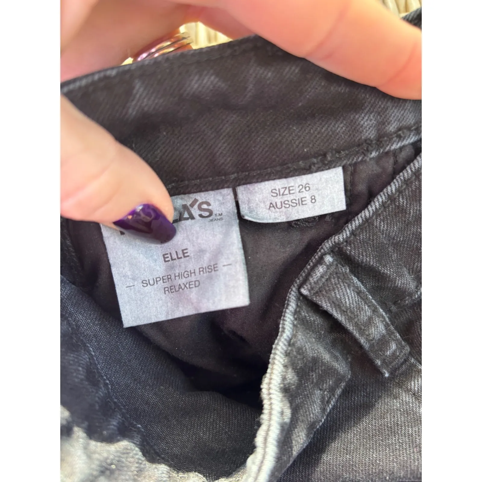 ROLLAS NWT Elle Super High Rise Relaxed Jeans 26 minimalist boho layered chic Black - Image 7