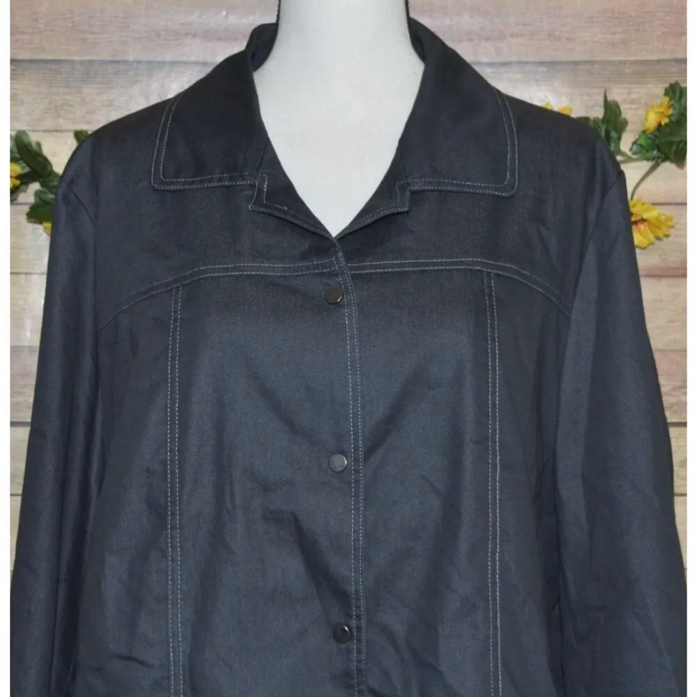 Ladies Studio V Lightweight Gray Chambray Jacket Snap Front Stretch Plus Size 2X - Image 2