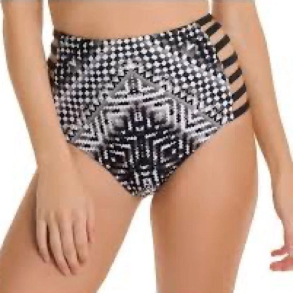 KikiRio Swimwear High Waist Cage Bottom Reversible Bikini Bottom XS Black - Image 4