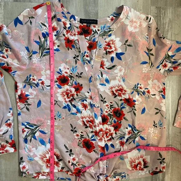 Sanctuary Shirt Womens Medium Light Pink Floral Lightweight Tie Waist Blouse - Image 2