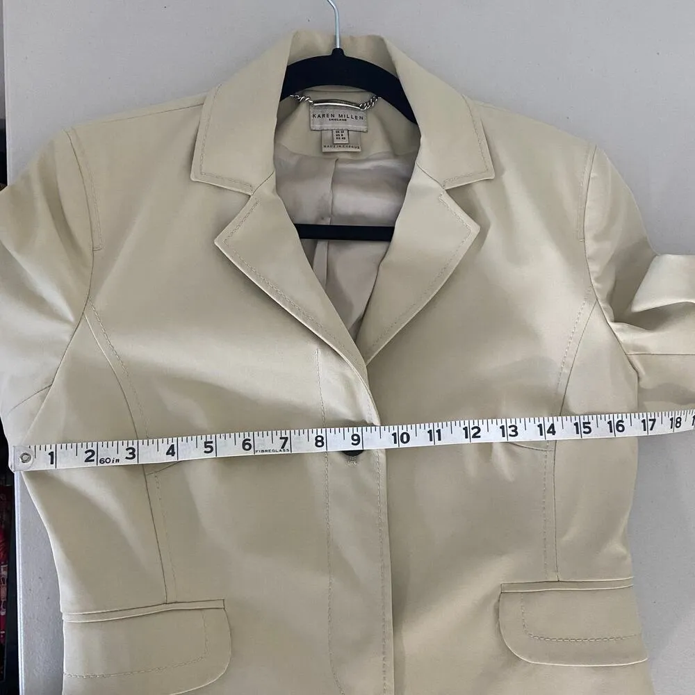 90s Vintage Karen Millen Tan Beige Blazer Old Money Jacket Size 8 Small - Image 4