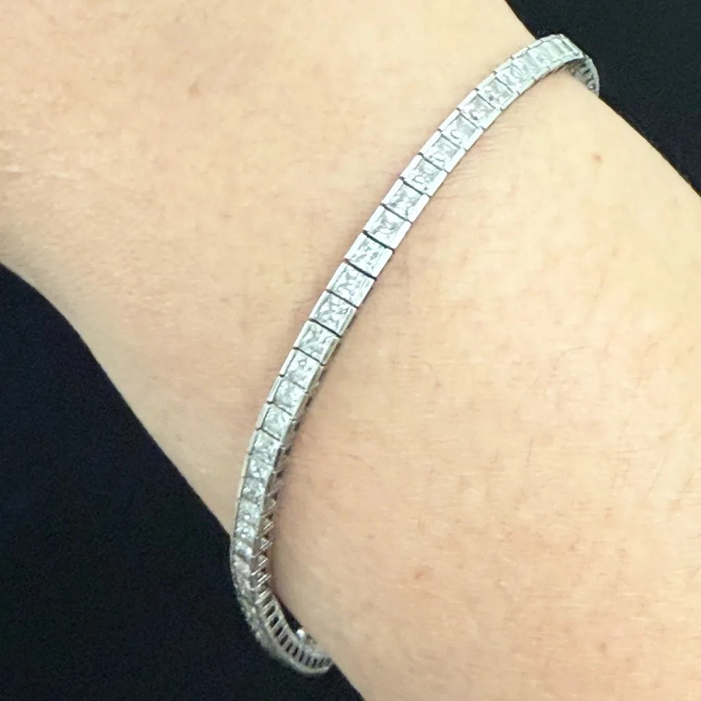 Vintage Signed CZ 925 Sterling Silver 3mm Cubic Zirconia 8” Tennis Bracelet - Image 6
