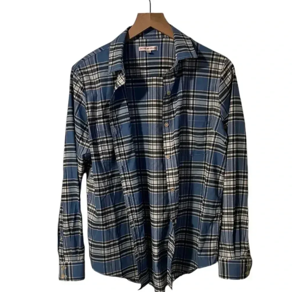 Peter Millar Women's Button‎ Up Plaid Lightweight Blue Shirt Size Medium - Image 2