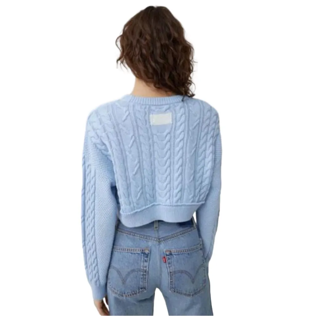 Re/Done Womens Cable Knit Cropped Sweater Sz M Fisherman Preppy Coastal Grandma - Image 4