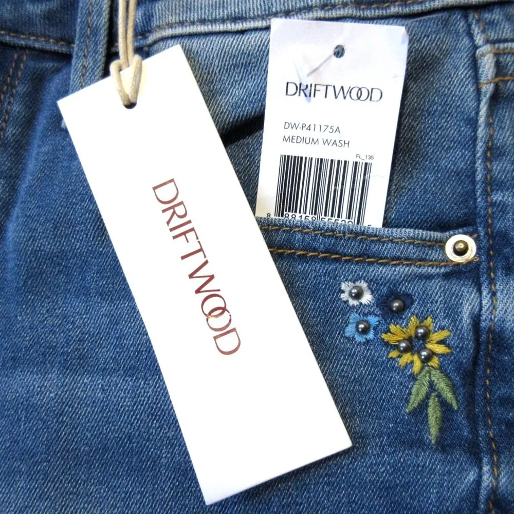 NWT DRIFTWOOD Roxy in Blue Embroidered Floral Studded Ankle Flare Crop Jeans 26 - Image 3