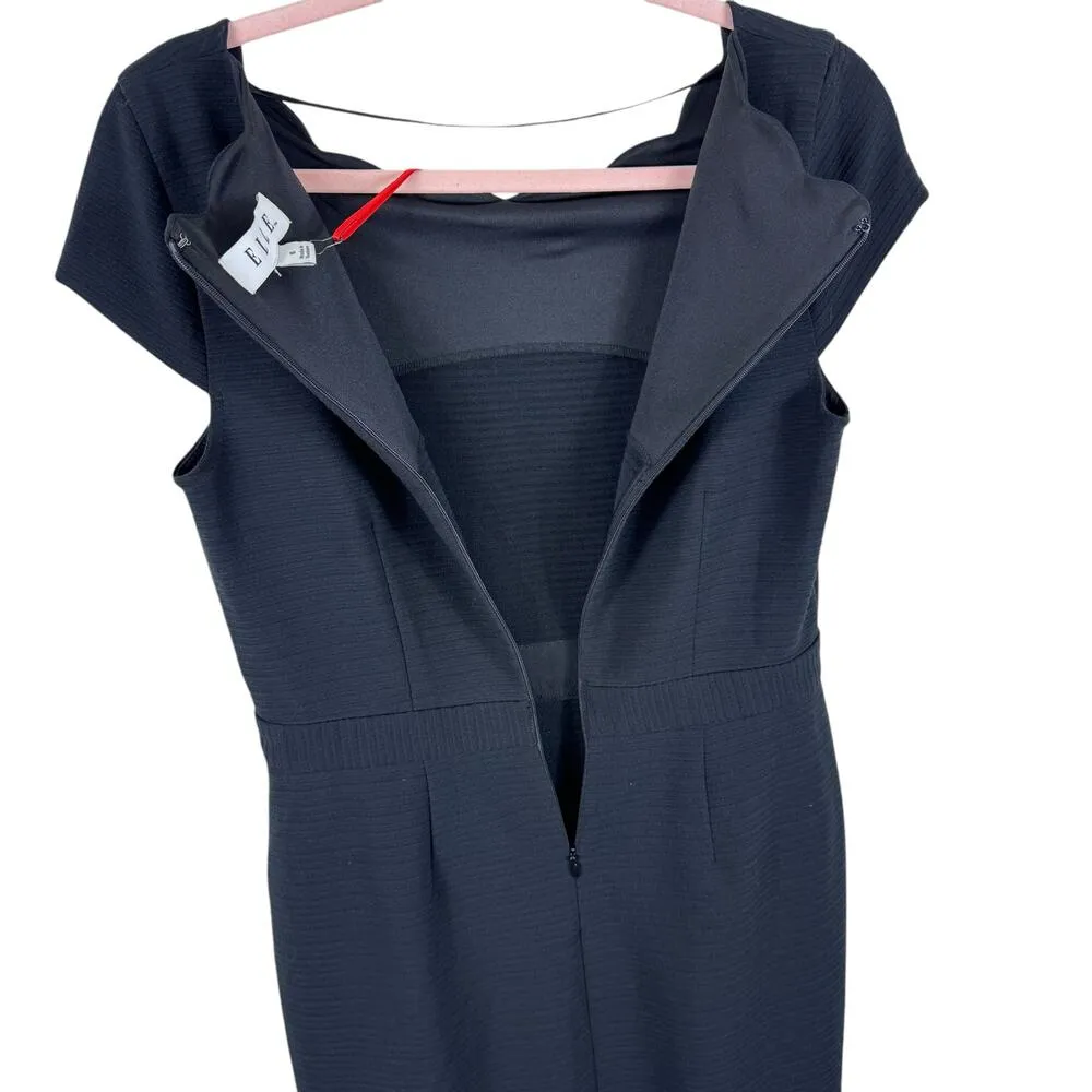 Elle NWT Black Textured Cap Sleeve Scalloped Hem Sheath Dress Stretch Size 6 - Image 3