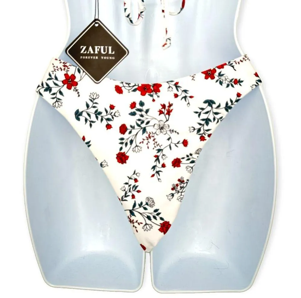 Zaful | NWT | Small | White Red Floral Frill Trim Two-Piece Bikini Swimsuit - Image 6