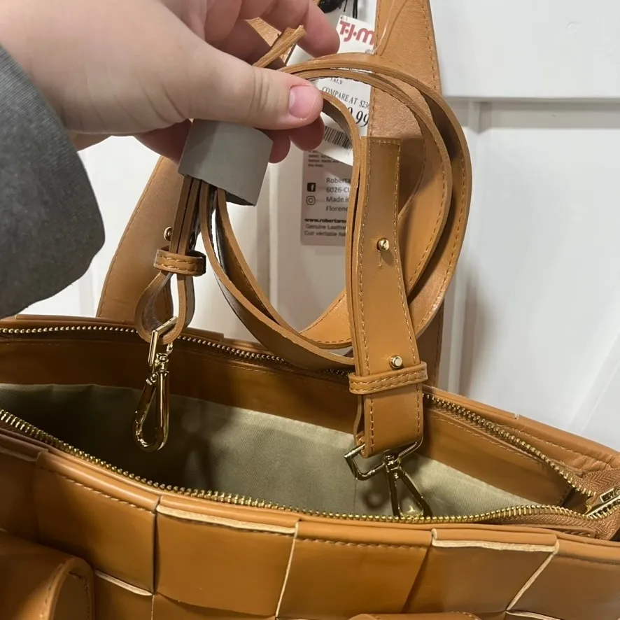 Roberta Rossi Womens Leather Handbag Tote Woven Crossbody Brown Purse - Image 9