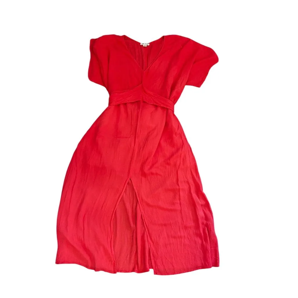 Billabong Forever Fine Midi Kimono Caftan Dress Coral Red V-Neck Size S - Image 11