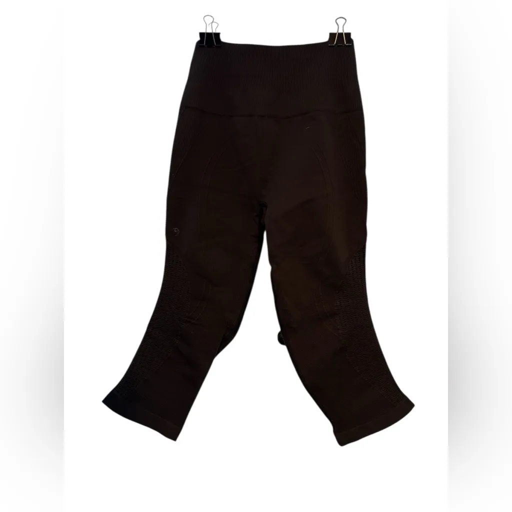 Lululemon Black Seamless Compression Crop Leggings high rise athleisure yoga - Image 5