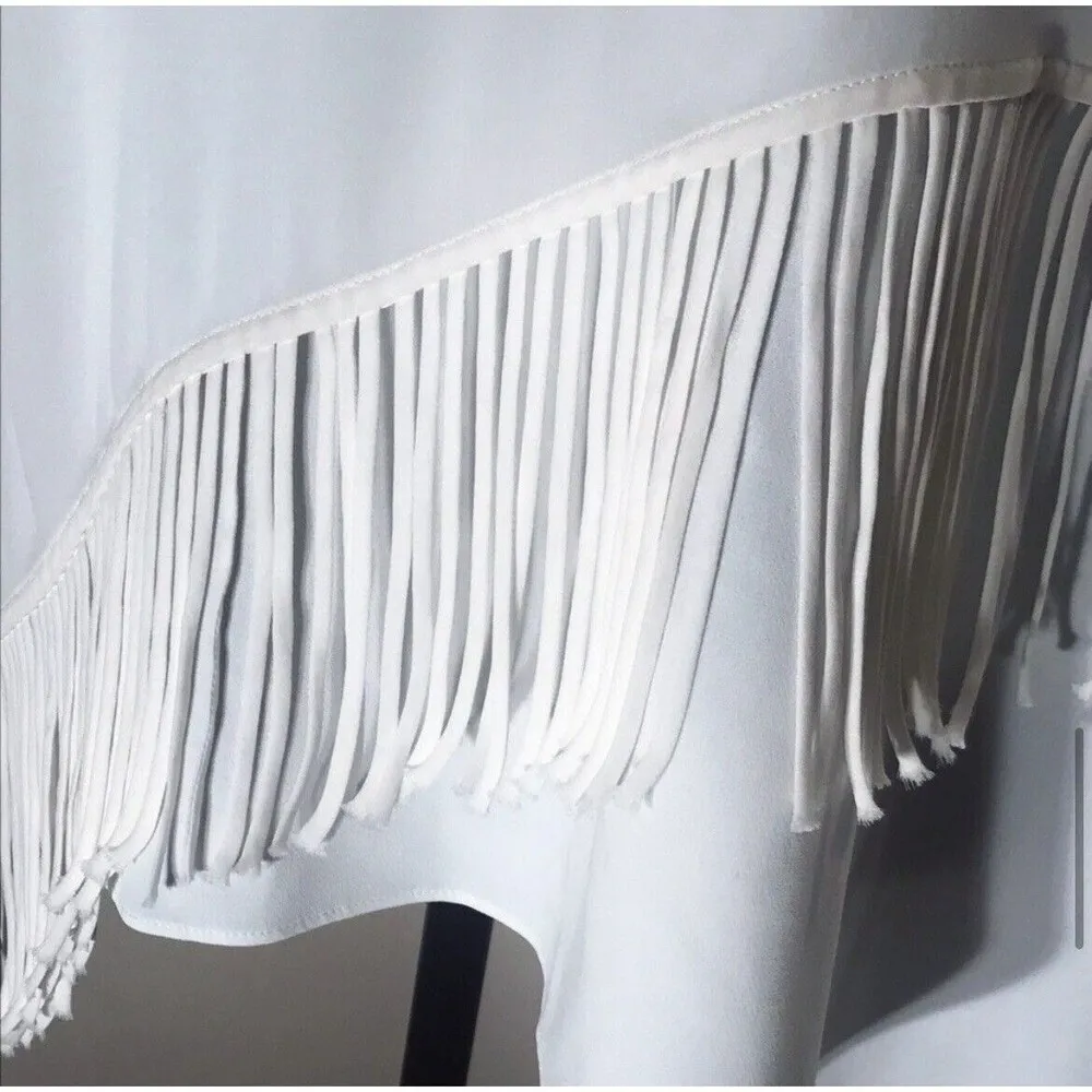 Elizabeth And James Size Medium White Fringe Sleeveless Blouse tank top Silk - Image 8