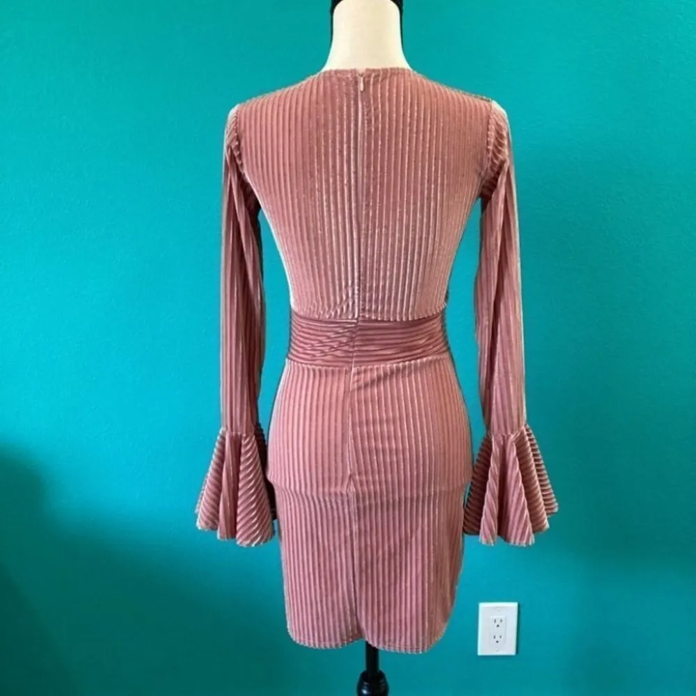 ⭐️ ASOS Rare London pink velvet stripe flute sleeve dress - Image 7