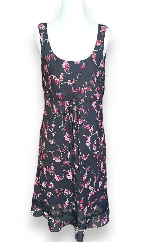 Vintage 90s All That Jazz Dress Black Hot Pink Floral Lace Trimmed Sleeveless Black - Image 11