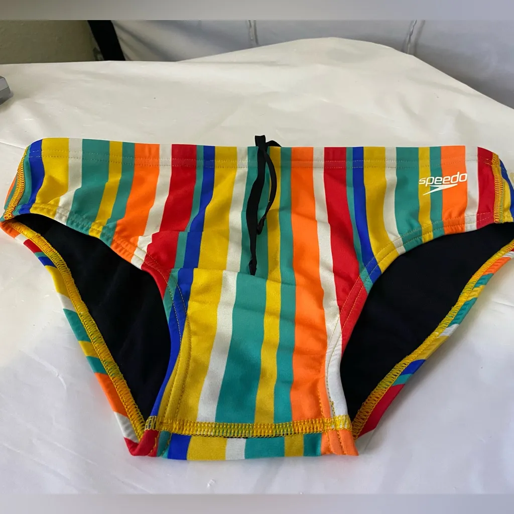 Speedo  Black Swim Briefs with Multicolor Trim - Image 6