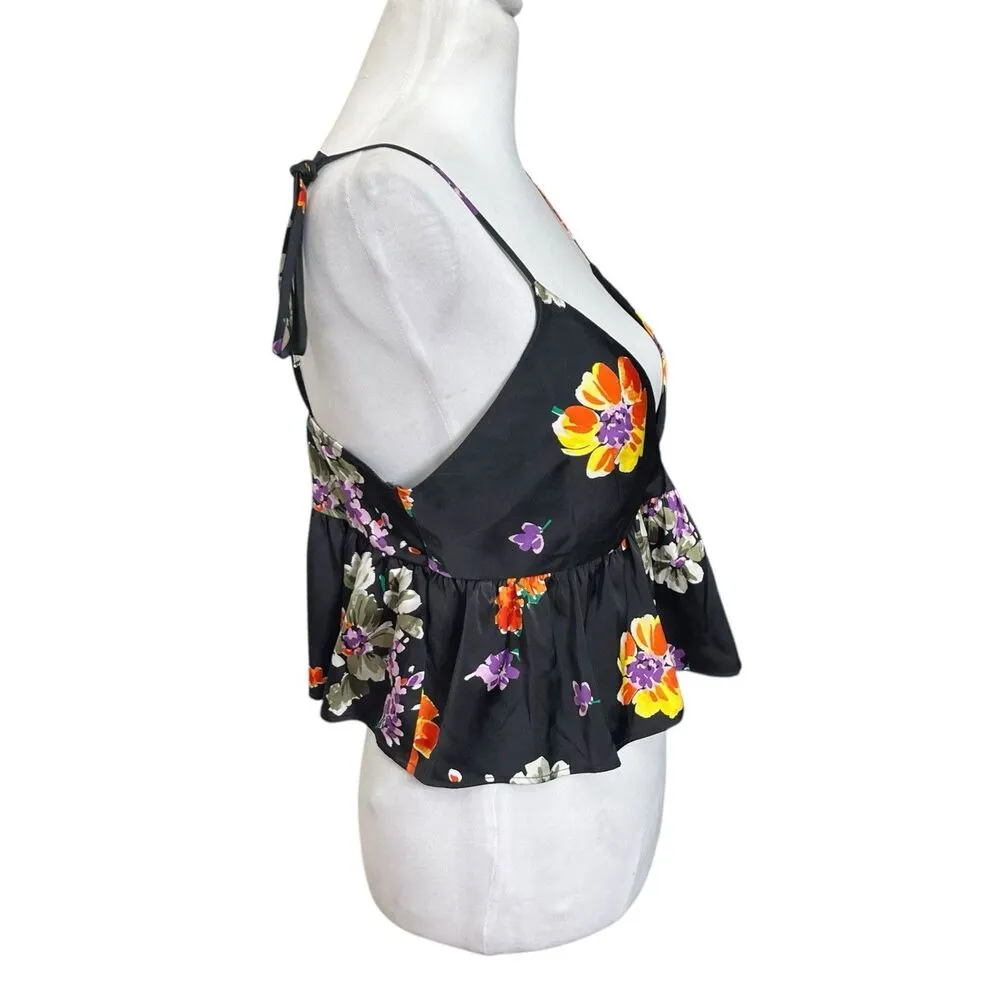 Savage X Fenty Peplum Cami Top Women’s M Black Floral Bedtime Bouquet Size M - Image 5