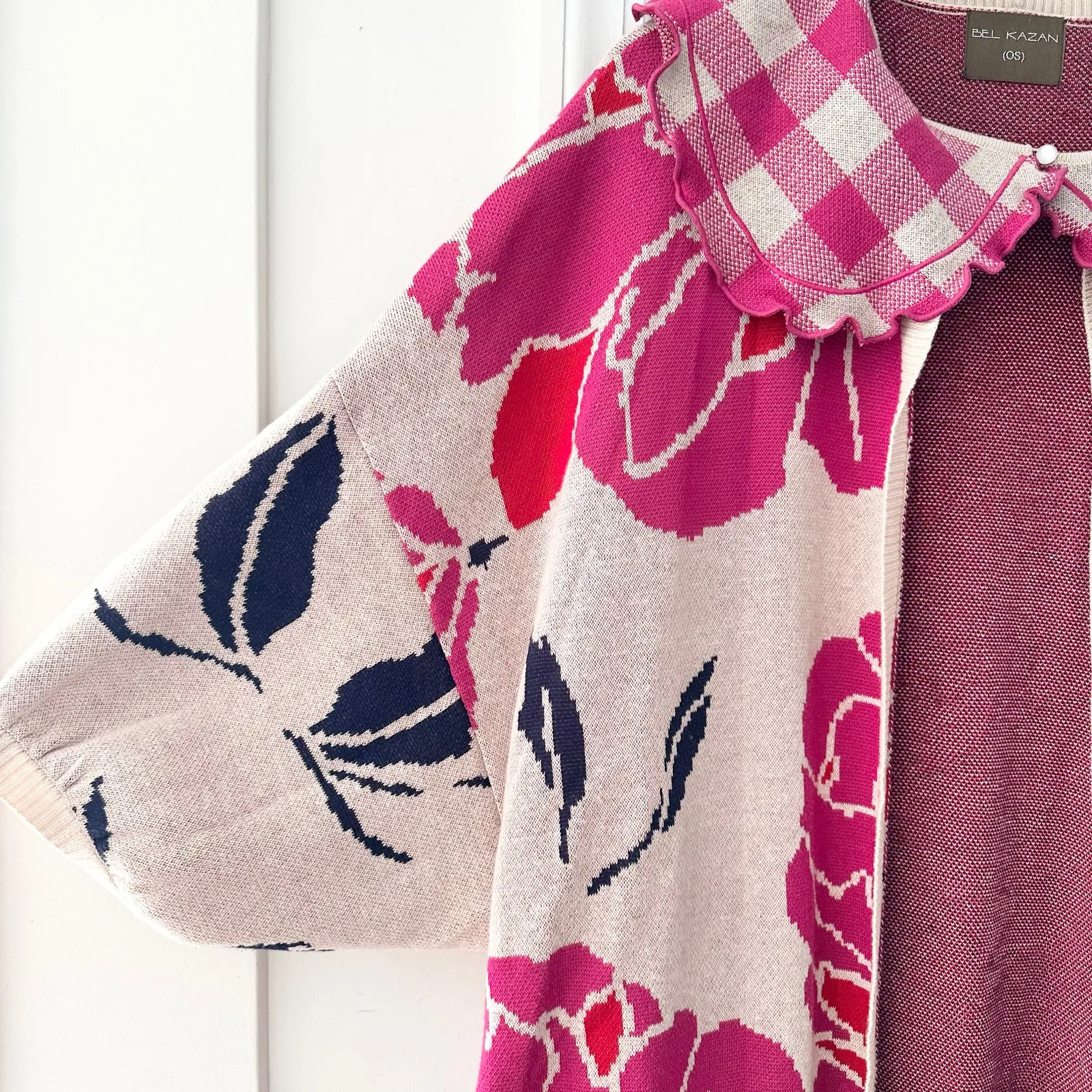 Bel Kazan Gingham Removable Collared Duster Cardigan One Size Pink Rose Floral - Image 8