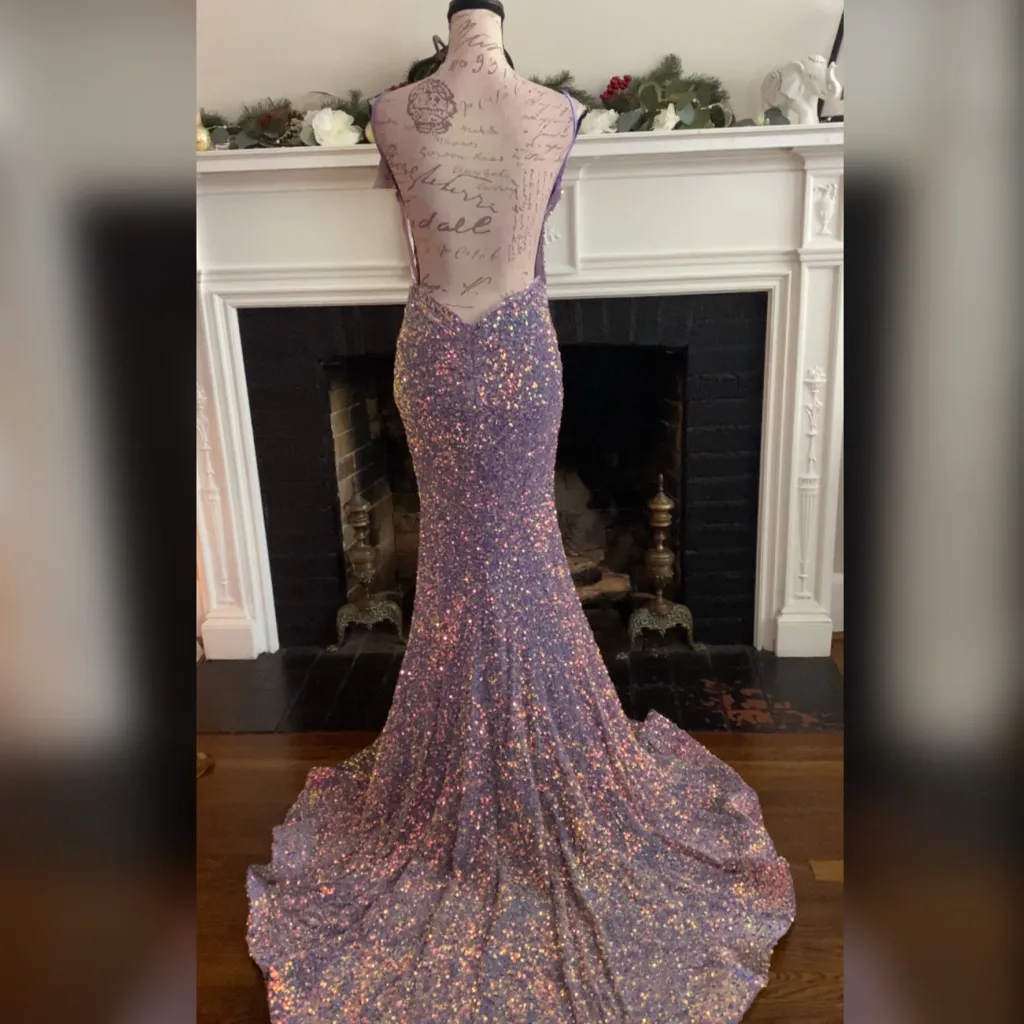 Sparkly open back purple mermaid prom dress, evening gown or formal dress sz 6 - Image 2