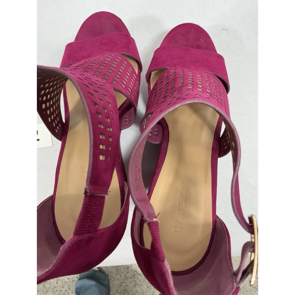 Womans Bamboo Platform Wedge Sandals 10 Fuscia Open Toe Strappy Vented - Image 6