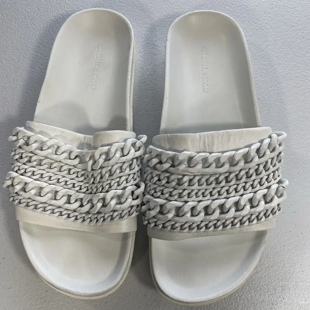 KENDALL + KYLIE Women's Shiloh 2 Leather Metal Upper Slide Sandal Sz 9.5M White - Image 11