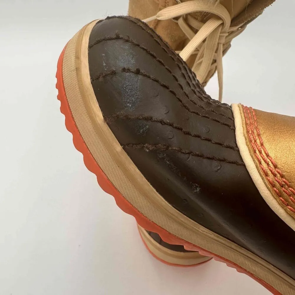 SOREL Tofino Women's Gold Lace-Up Waterproof Boots With Faux Fur Cuff Size 7 - Image 6