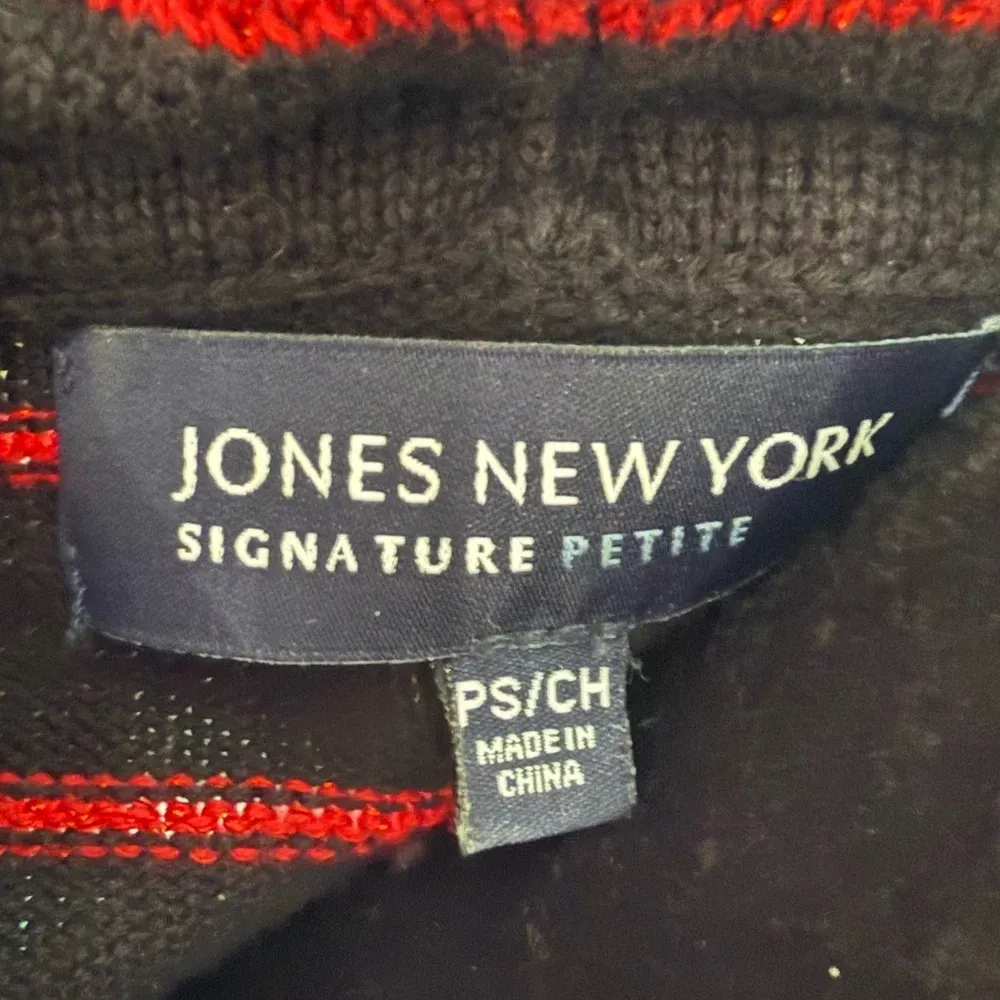Jones of New York Black & Red Striped Cowl Neck Sweater Size PS - Image 2