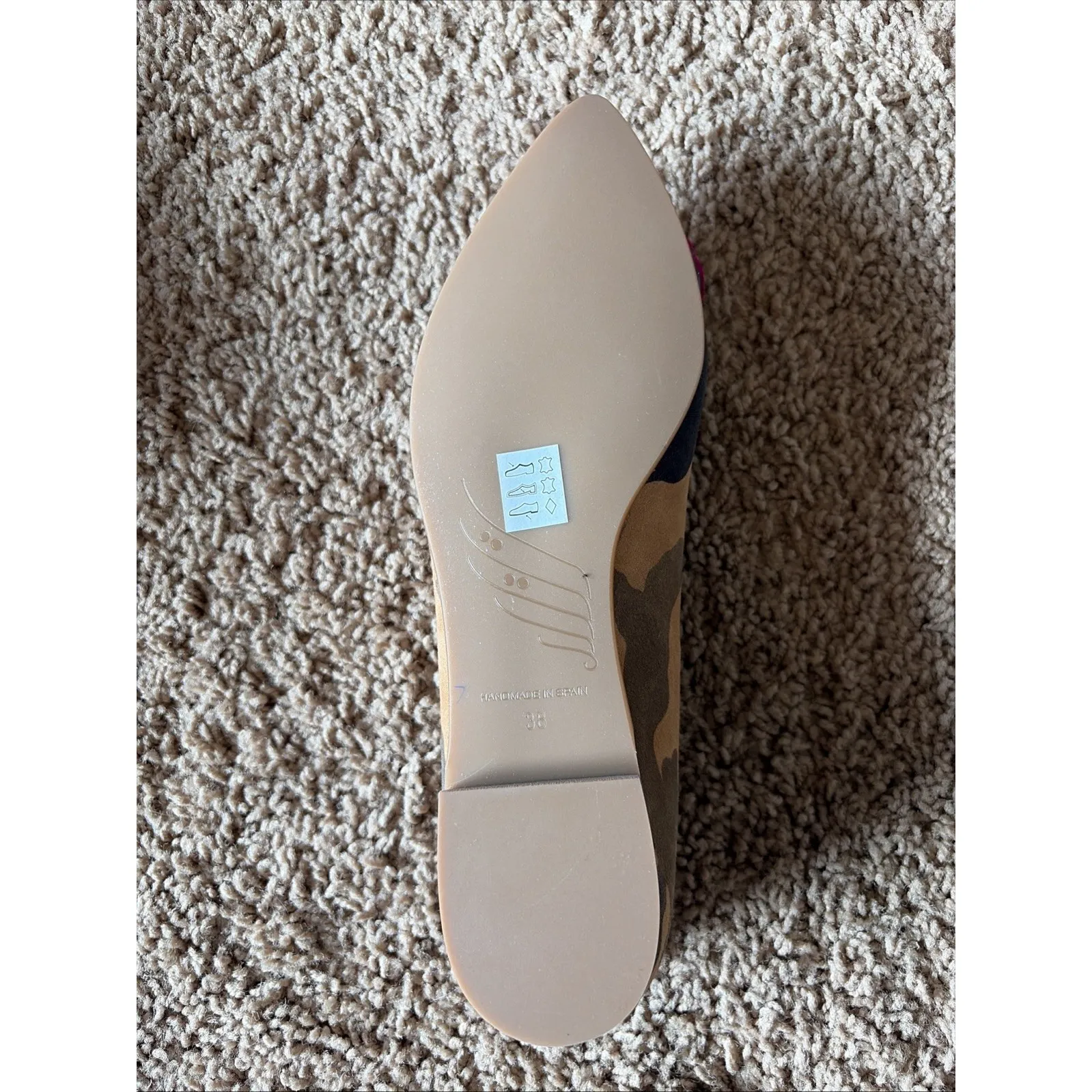 Dream Walkers Artemisa Feather Bow Camo Suede Pointed Flat Shoe 38 Handmade NEW Brown Size 7.5 - Image 12