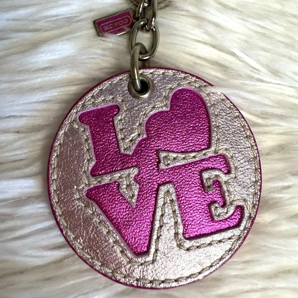 y2k COACH LOVE Silver Pink Bag Charm Key Fob - Image 4