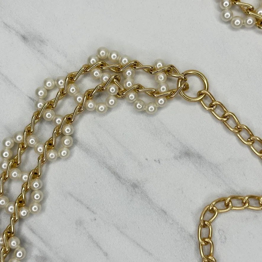 Faux Pearl Beaded Gold Tone Chain Belt XS/Small (XS/S) Elegant ✨ - Image 8