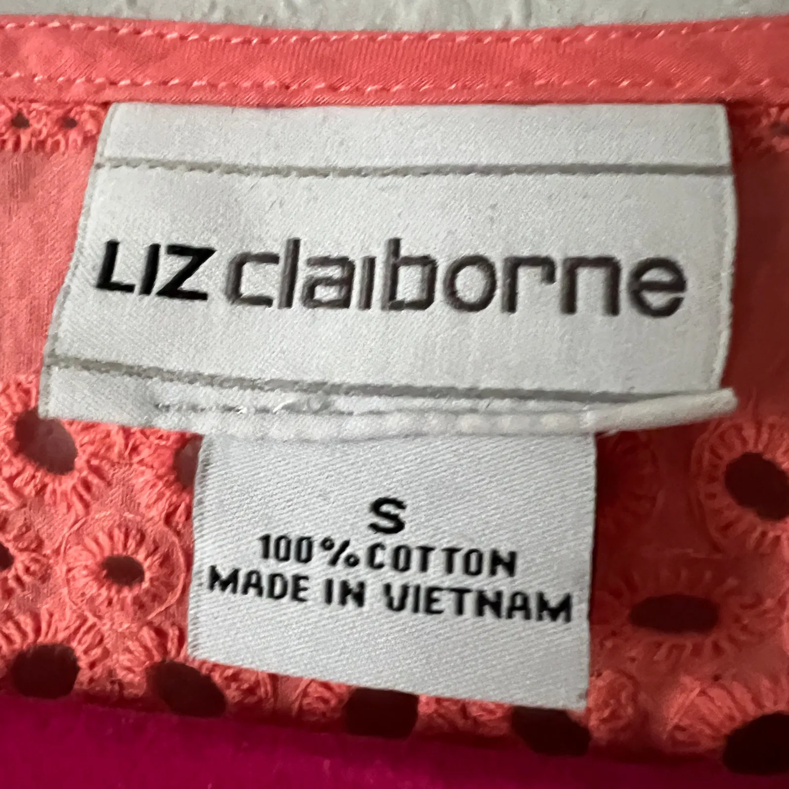 Liz Claiborne Eyelet Orange Top Small Boxy Relaxed Beachy Coastal Preppy Cotton - Image 2