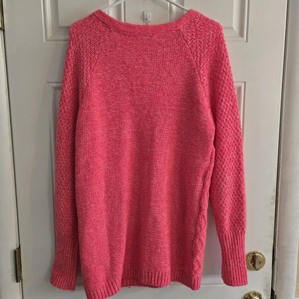 Aeropostale Y2K Cable Knit Textured Midi Chunky Pink Cardigan Size Large Retro - Image 2