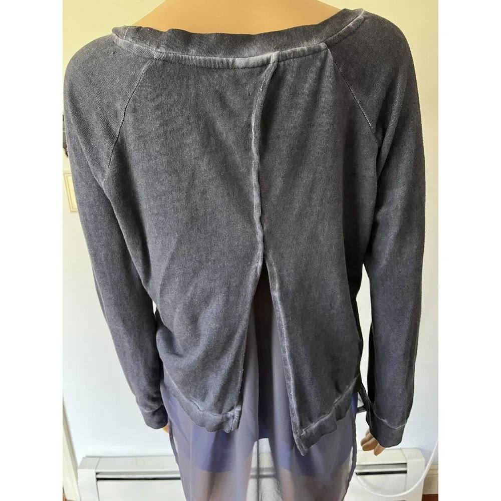 Casual Corner Pale Blue Layered Knit Chffon Pullover Long Sleeve Shirt Sz Large - Image 5