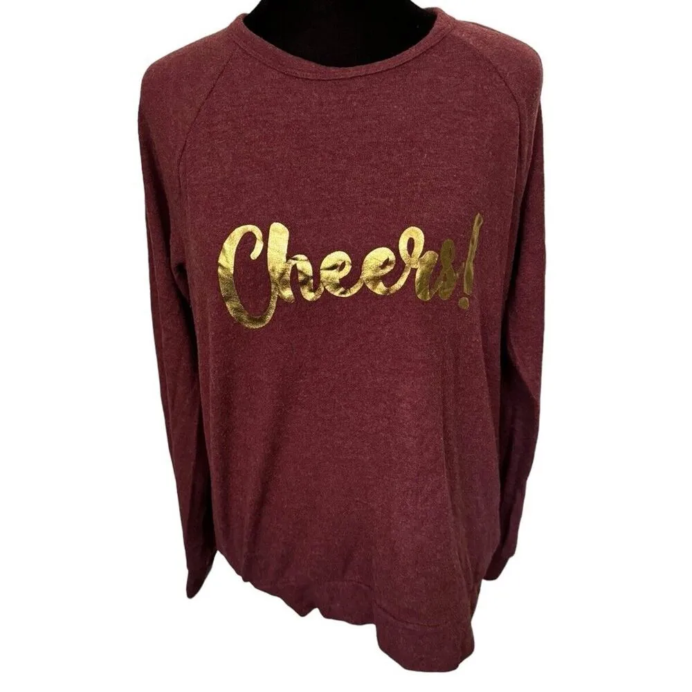 P.J. Salvage Medium Women's Cheers Gold Shimmery Holiday Pajama Sweater Winter - Image 3